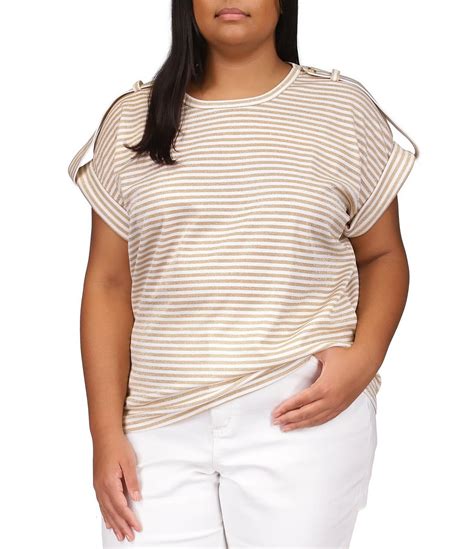 michael michael kors womens striped snap detail knit tee|Women's MICHAEL Michael Kors Stripe Snap Epaulette T.